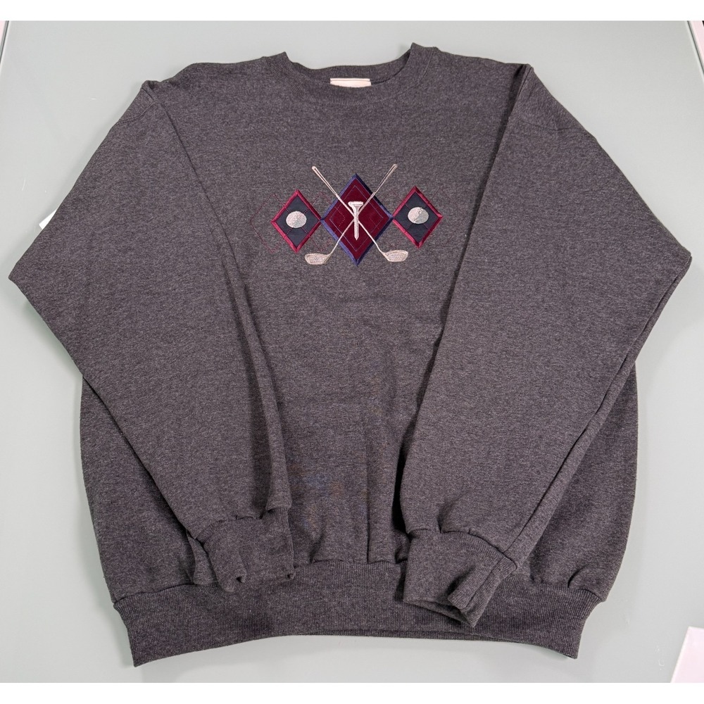 VTG 90s M&C Size L Sport Golf Themed Embroidered Crewneck Sweatshirt DadCore